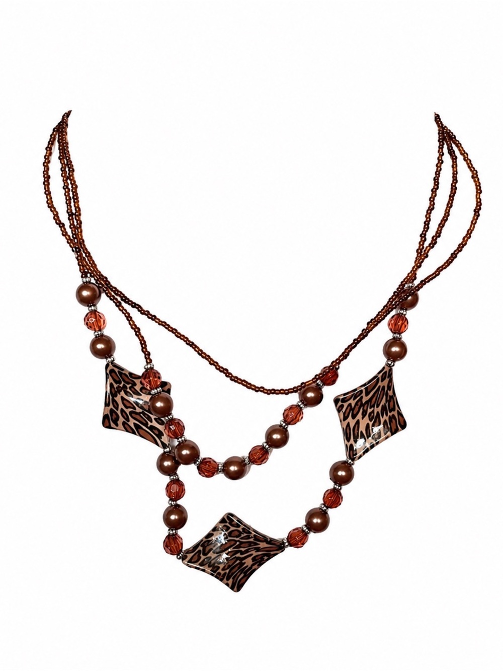 Leopard Statement Necklace Lightweight Tactile Sensory Brown Amber